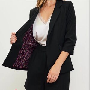 Women's Black Blazer with Floral Lining